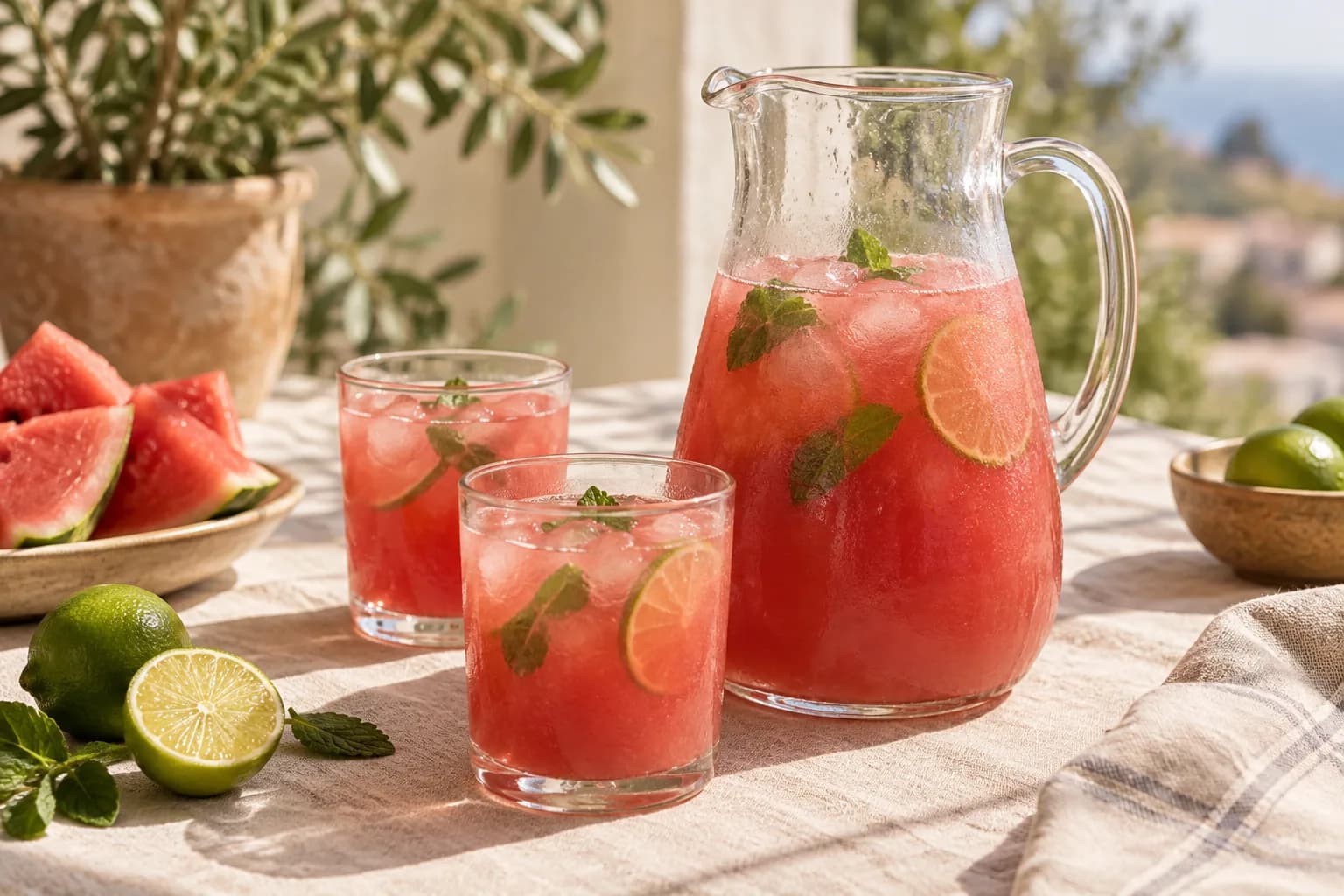 Agua fresca de sandía y lima
